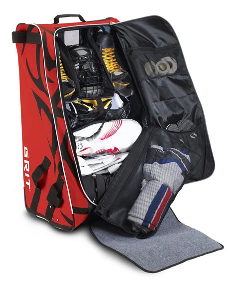 Grit hockey bags - Product Description. Shipping & Returns. SKU 332315411. UPC 670477003646. The Grit HTFX Hockey Tower Bag is light-weight, flexible, durable, easily carried or wheeled for easy transportation. The bags composite frame allows for easy storage beneath the dressing room bench and for fitting into smaller cars. Height 33" x Width 20" x Depth 17".